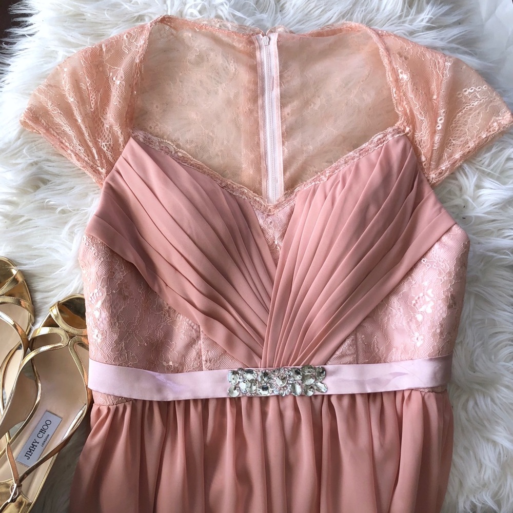 🔥Blush Gown with Lace Cap Sleeves NWOT